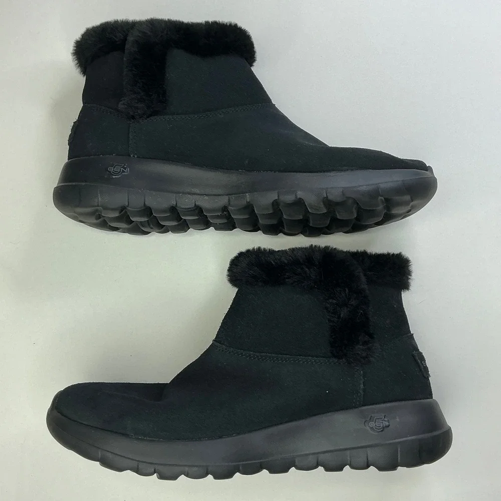 Skechers Black On-The-Go Joy Boots Kids Size 7 Suede Faux Fur 15501SA